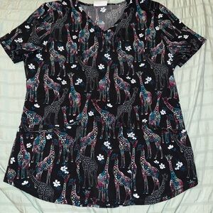 Colorful Giraffe Print Women's Scrub Top
